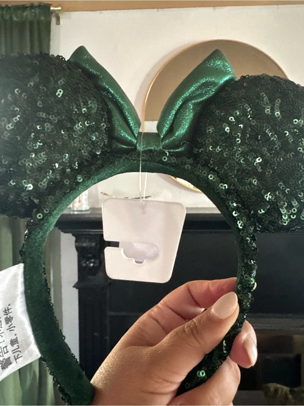 Sequin Minnie Ear Headband with Bow - Green